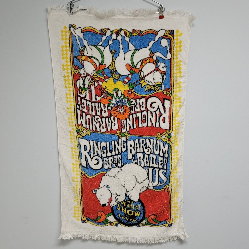 Ringling Bros Barnum & Bailey Circus Bath Towel Beach Clown Horse Vintage Fringe